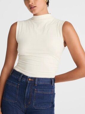 Madewell Ruched Mockneck Drapey Cotton Slim Fit Tank Ivory Size S NWT